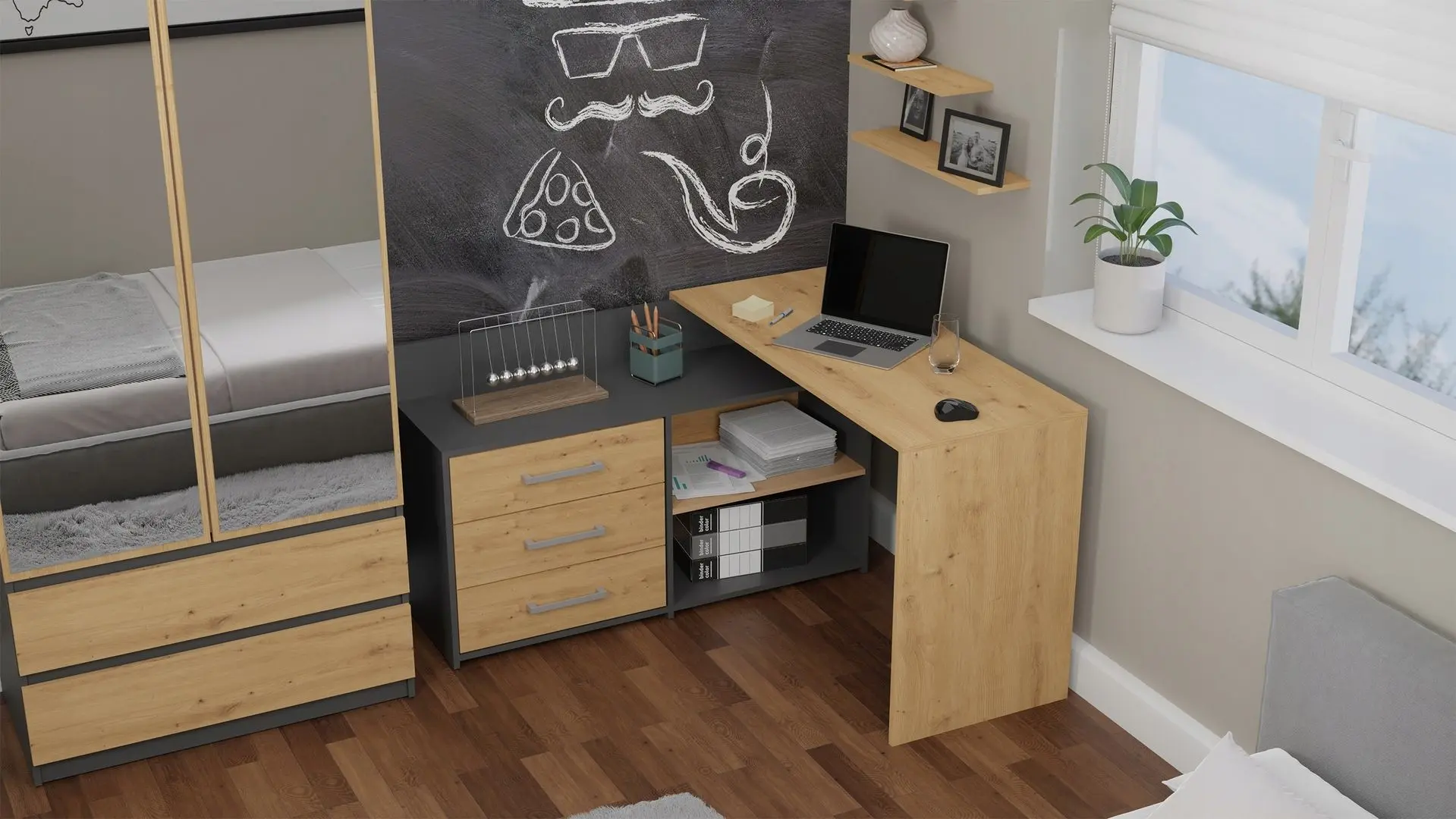 Masa de birou TopEshop Dany (Anthracite/Artisan Oak)