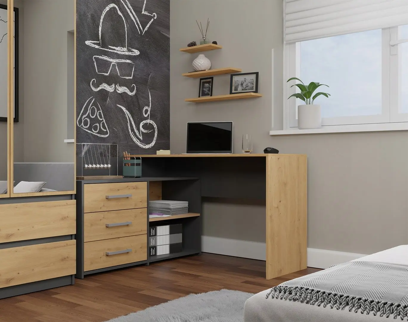 Masa de birou TopEshop Dany (Anthracite/Artisan Oak)