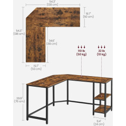 Masa de birou Vasagle LWD72X (Rustic Brown/Black) Thumb