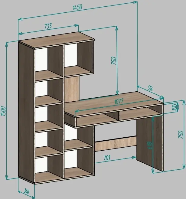 Masa de birou Yasen Light (Baroque Ristretto Oak/Cashmere)