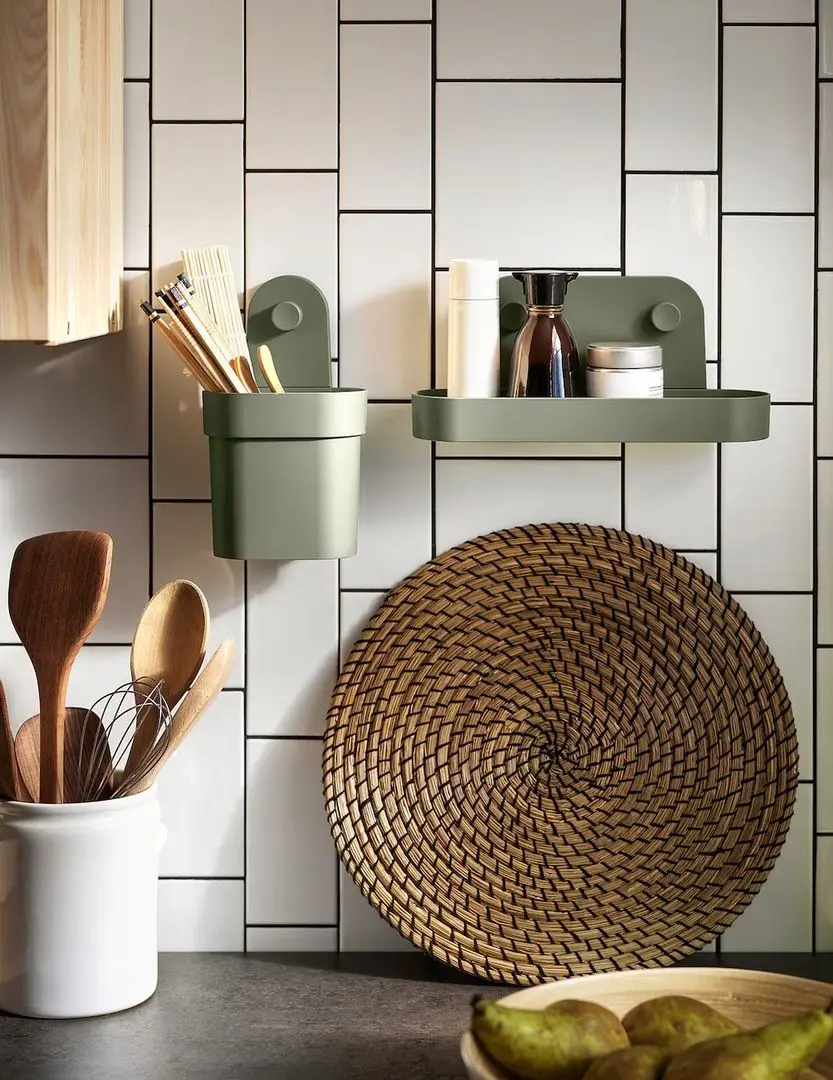 Полка для ванной Ikea Obonas на присосках 28cm (Серо-Зеленый) - 8