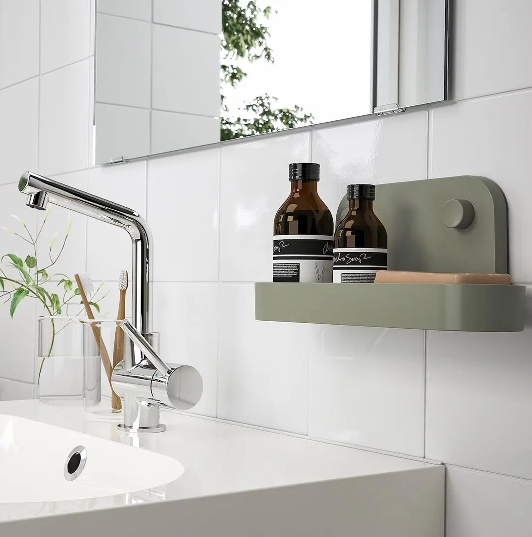 Полка для ванной Ikea Obonas на присосках 28cm (Серо-Зеленый)