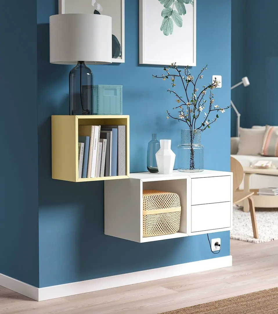 Combinatie de rafturi suspendate Ikea Eket 105x35x70 (Alb/Galben Deschis)