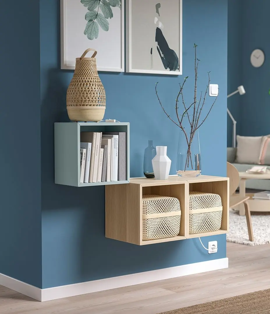 Комбинация навесных полок Ikea Eket 105x35x70 (Светло-серо-голубой/Под Беленый Дуб)