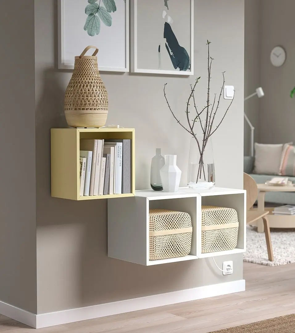 Combinatie de rafturi suspendate Ikea Eket 105x35x70 (Galben Deschis/Alb)