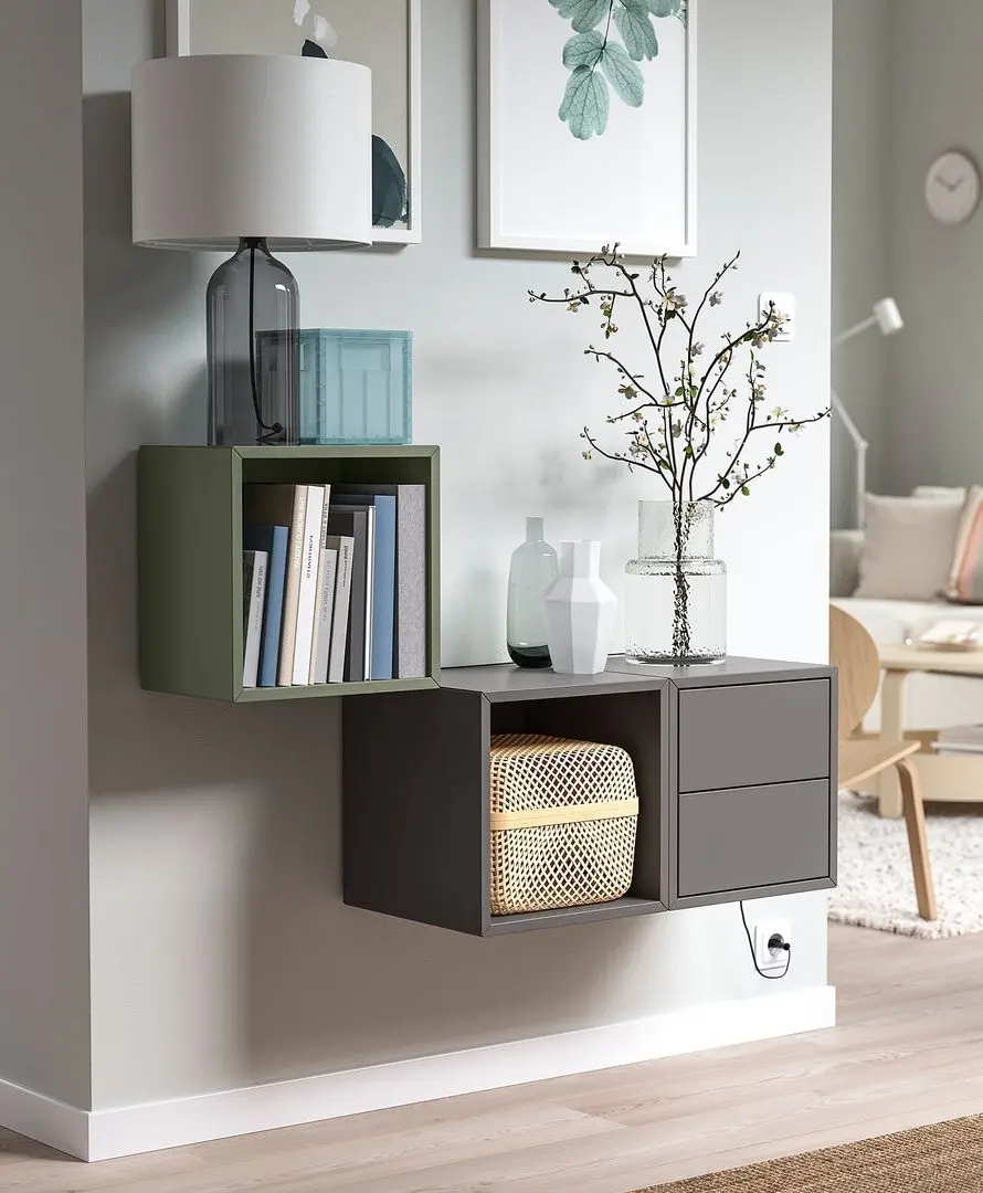 Комбинация навесных полок Ikea Eket 105x35x70 (Темно-серый/Серо-зеленый)