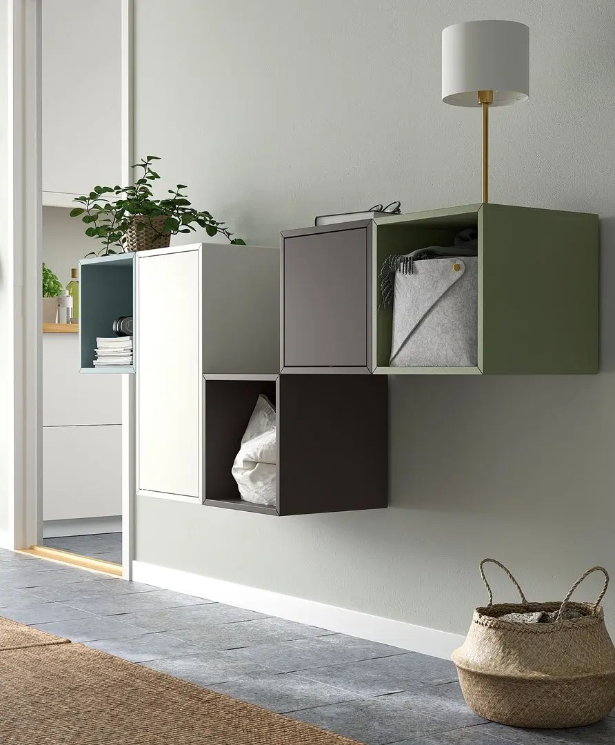 Комбинация навесных полок Ikea Eket 175x35x70 (Светло-серо-голубой/Разноцветный)