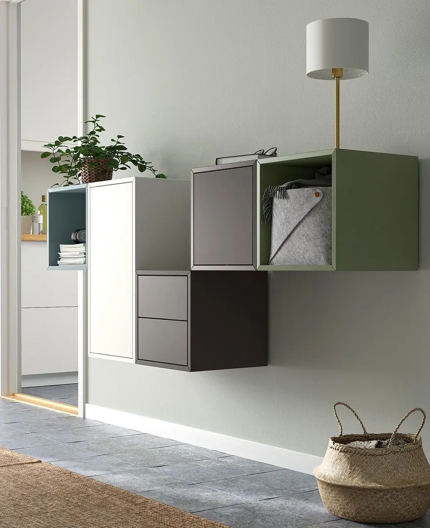 Combinatie de rafturi suspendate Ikea Eket 2 sertare 175x35x70 (Alb/Multicolor)