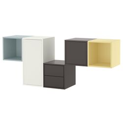 Combinatie de rafturi suspendate Ikea Eket 2 sertare 175x35x70 (Gri Deschis-Bleu/Multicolor) Thumb