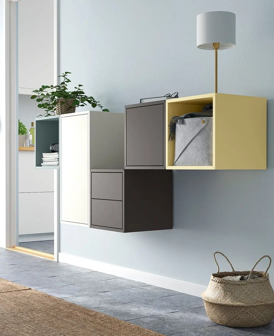 Combinatie de rafturi suspendate Ikea Eket 2 sertare 175x35x70 (Gri Deschis-Bleu/Multicolor)