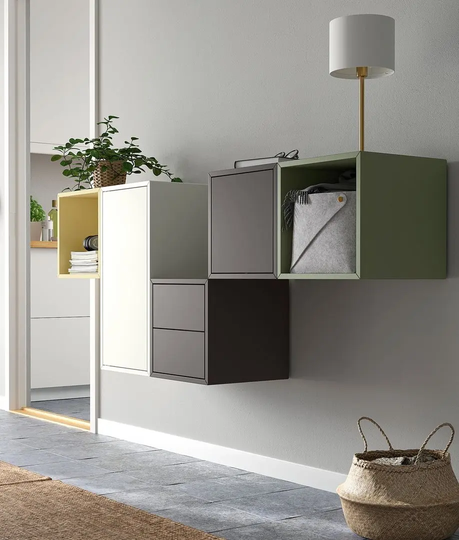 Комбинация навесных полок Ikea Eket 2 ящика 175x35x70 (Желтый/Разноцветный)