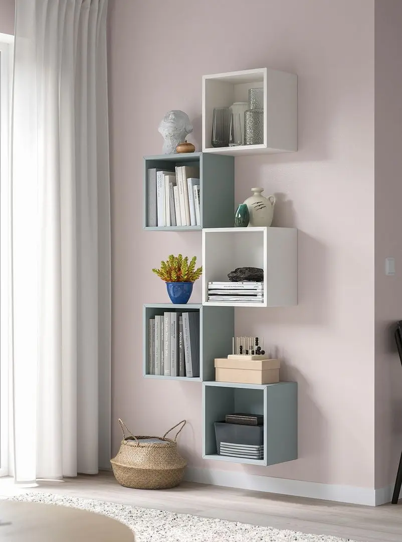 Combinatie de rafturi suspendate Ikea Eket 70x25x175 (Alb/Gri Deschis-Bleu)