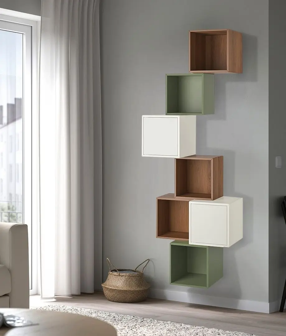 Combinatie de rafturi suspendate Ikea Eket 80x35x210 (Aspect Nuc/Alb/Gri-Verde)