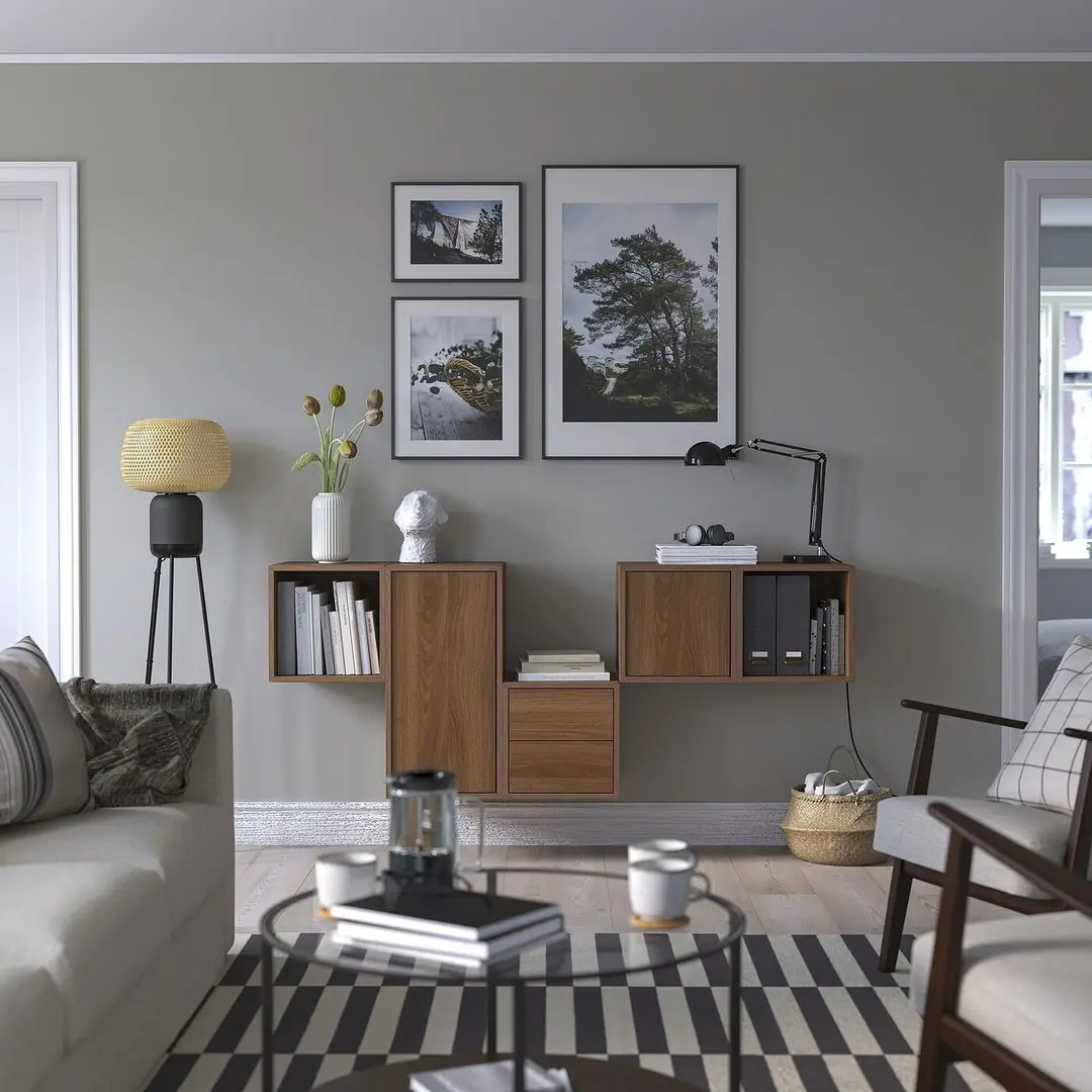 Combinatie de rafturi suspendate Ikea Eket cu usi/2 sertare 175x35x70 (Aspect Nuc)