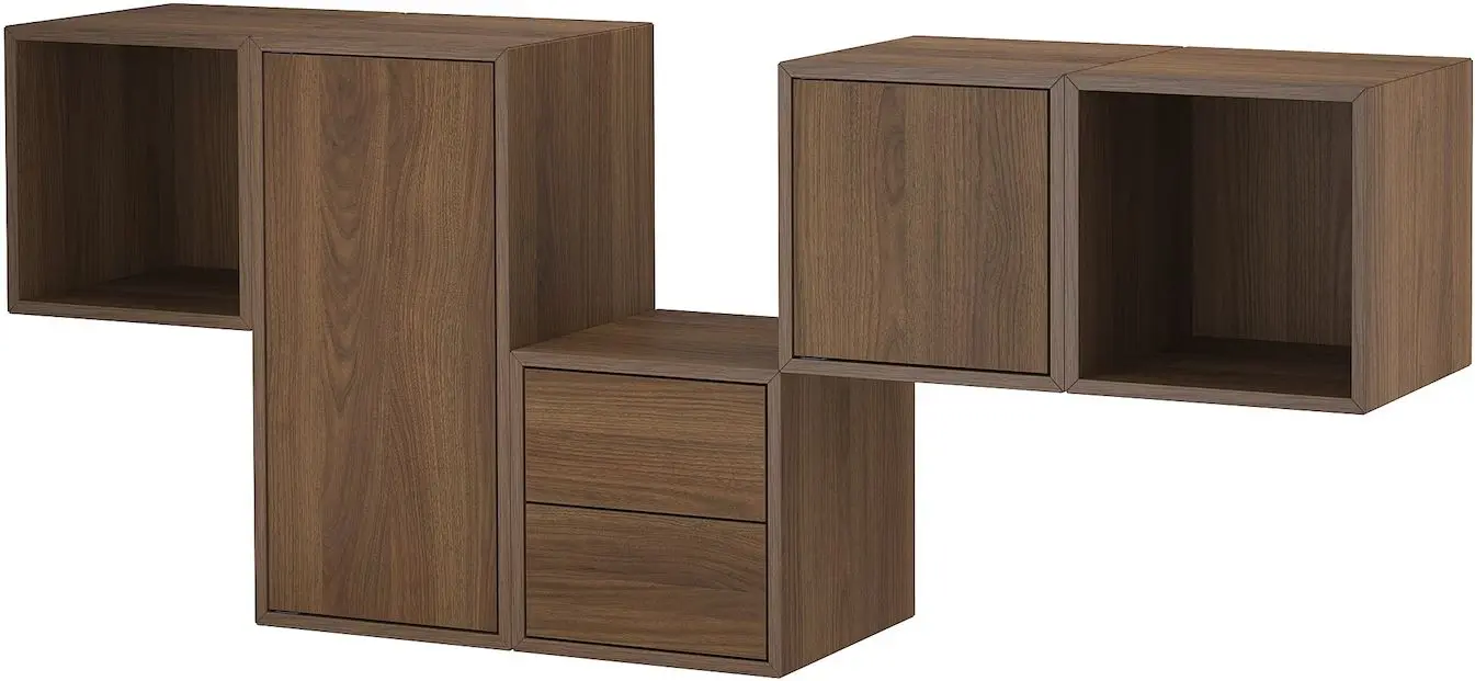 Combinatie de rafturi suspendate Ikea Eket cu usi/2 sertare 175x35x70 (Aspect Nuc)