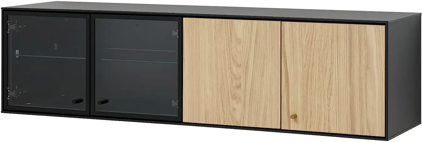 Raft Ikea Boastad usi/usi sticla 121x32x32 (Negru/Furnir Stejar)