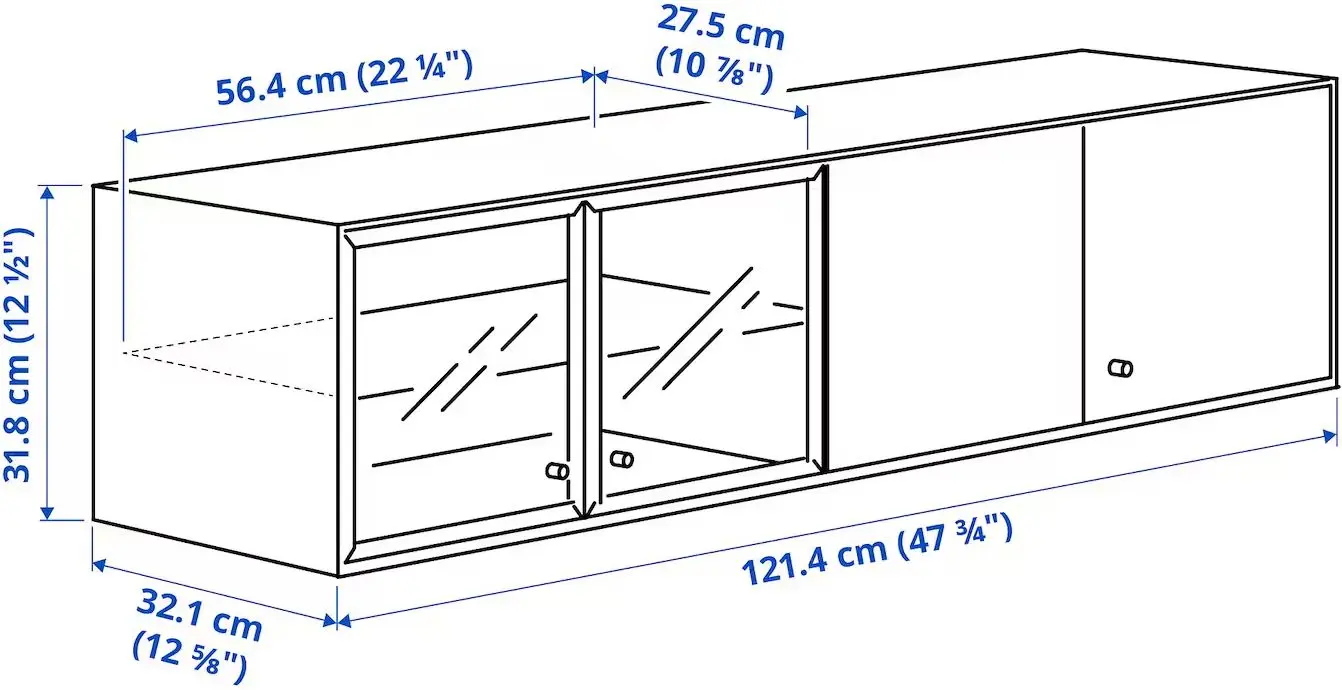 Raft Ikea Boastad usi/usi sticla 121x32x32 (Negru/Furnir Stejar)
