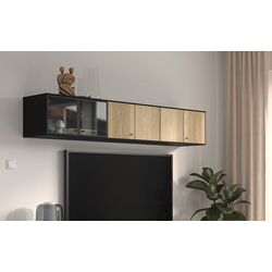 Полка Ikea Boastad дверцы/стеклянный дверцы 181x32x32 (Чёрный/Дубовый Шпон)