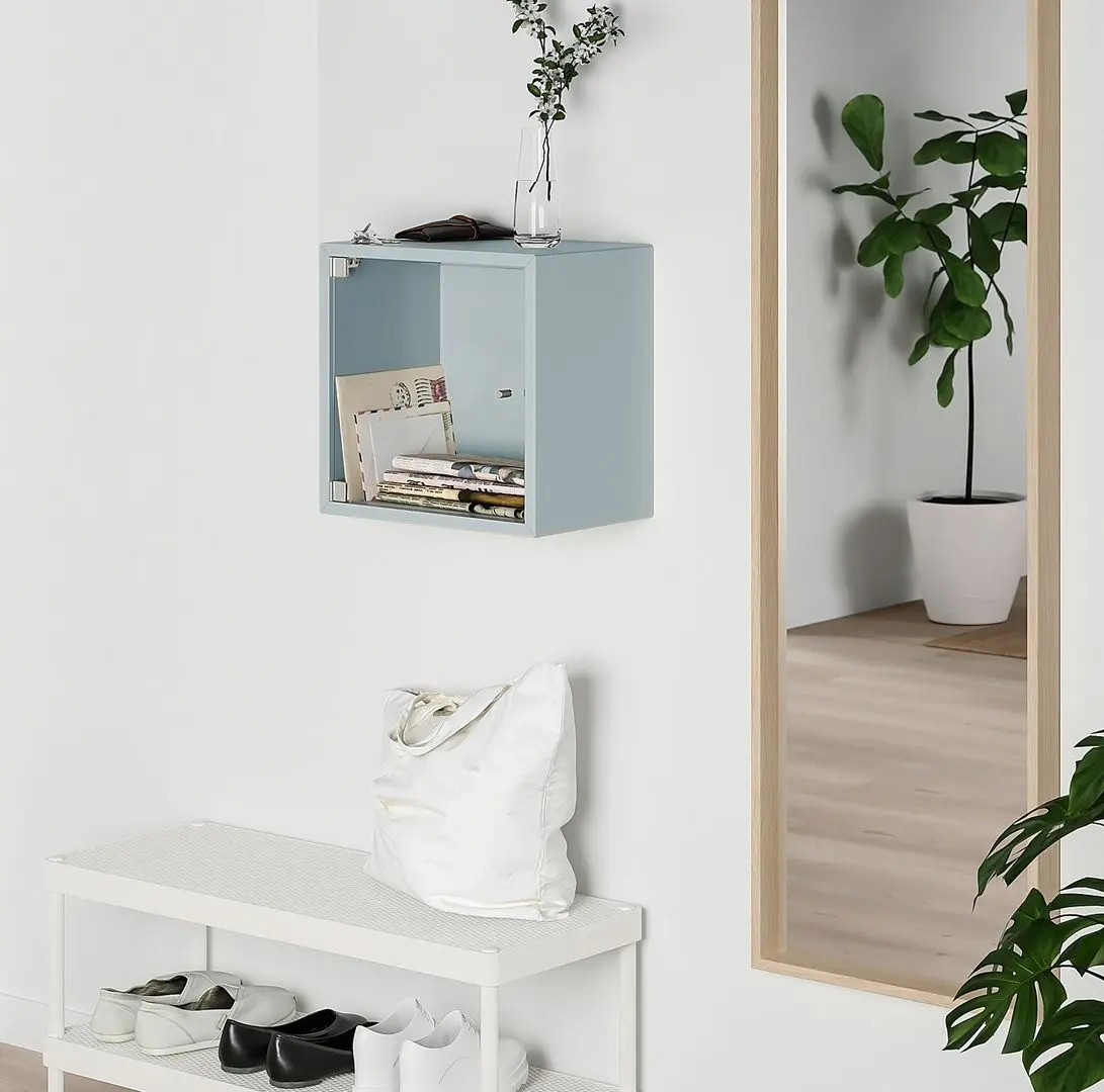 Raft Ikea Eket cu usa de sticla 35x35x35 (Gri Deschis-Bleu)