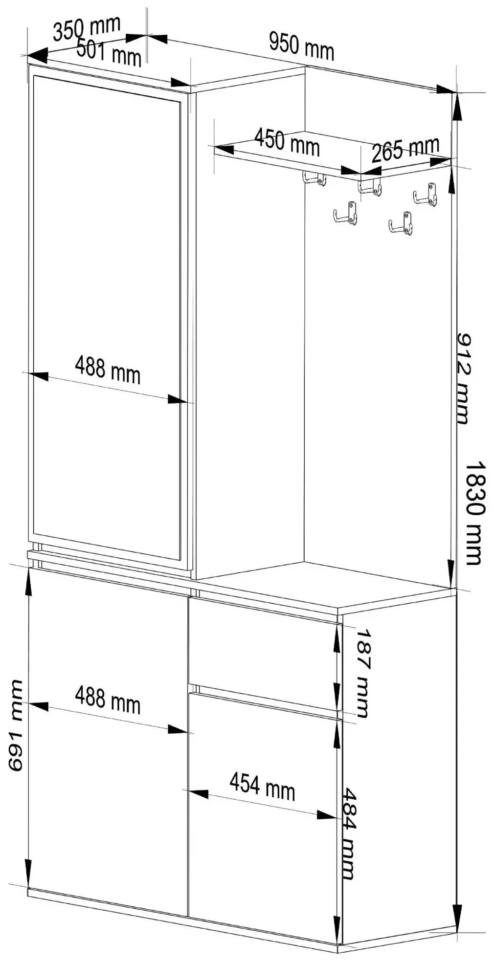 Antreu Akord Entro 95cm 3D1SZ (Black/Artisan Oak)