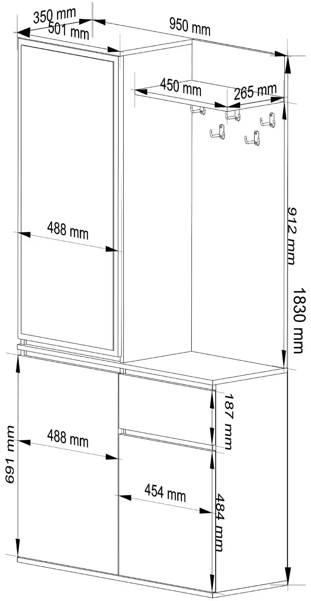 Antreu Akord Entro 95cm 3D1SZ (Black/Craft Oak)