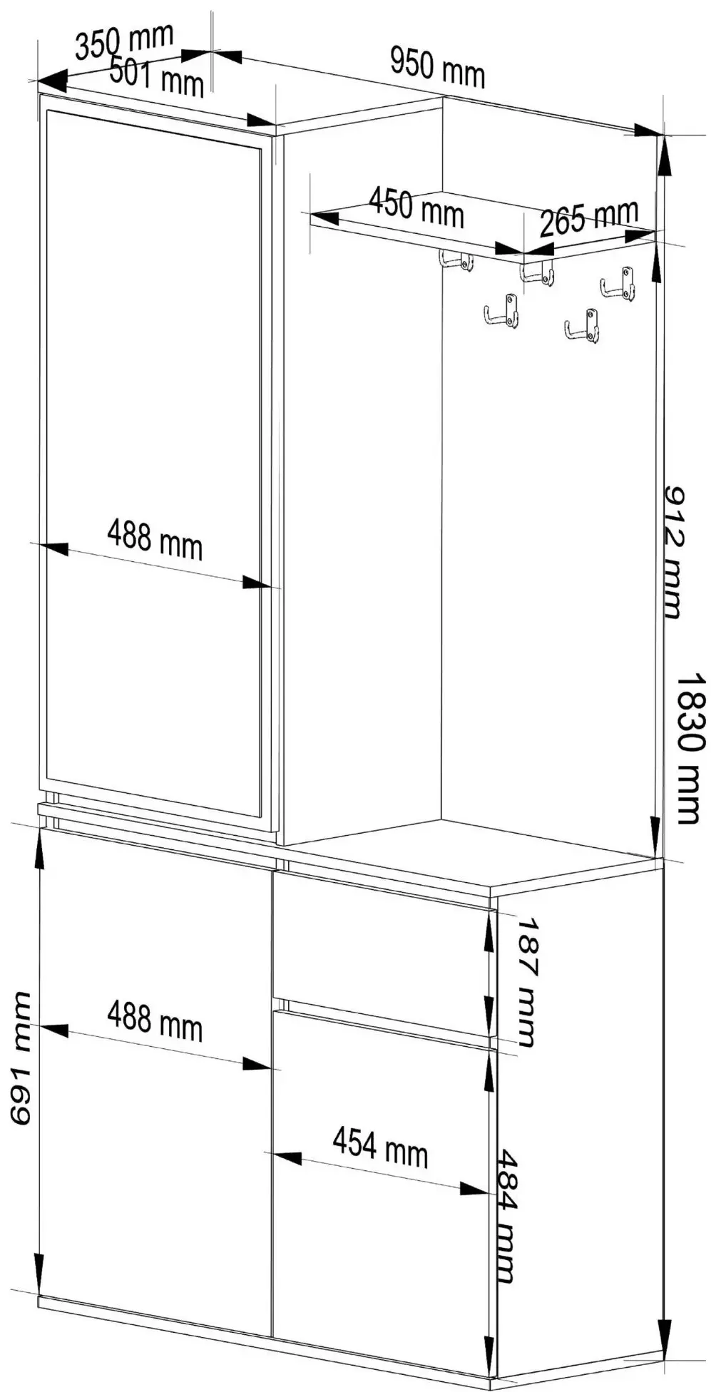 Antreu Akord Entro 95cm 3D1SZ (Craft Oak)