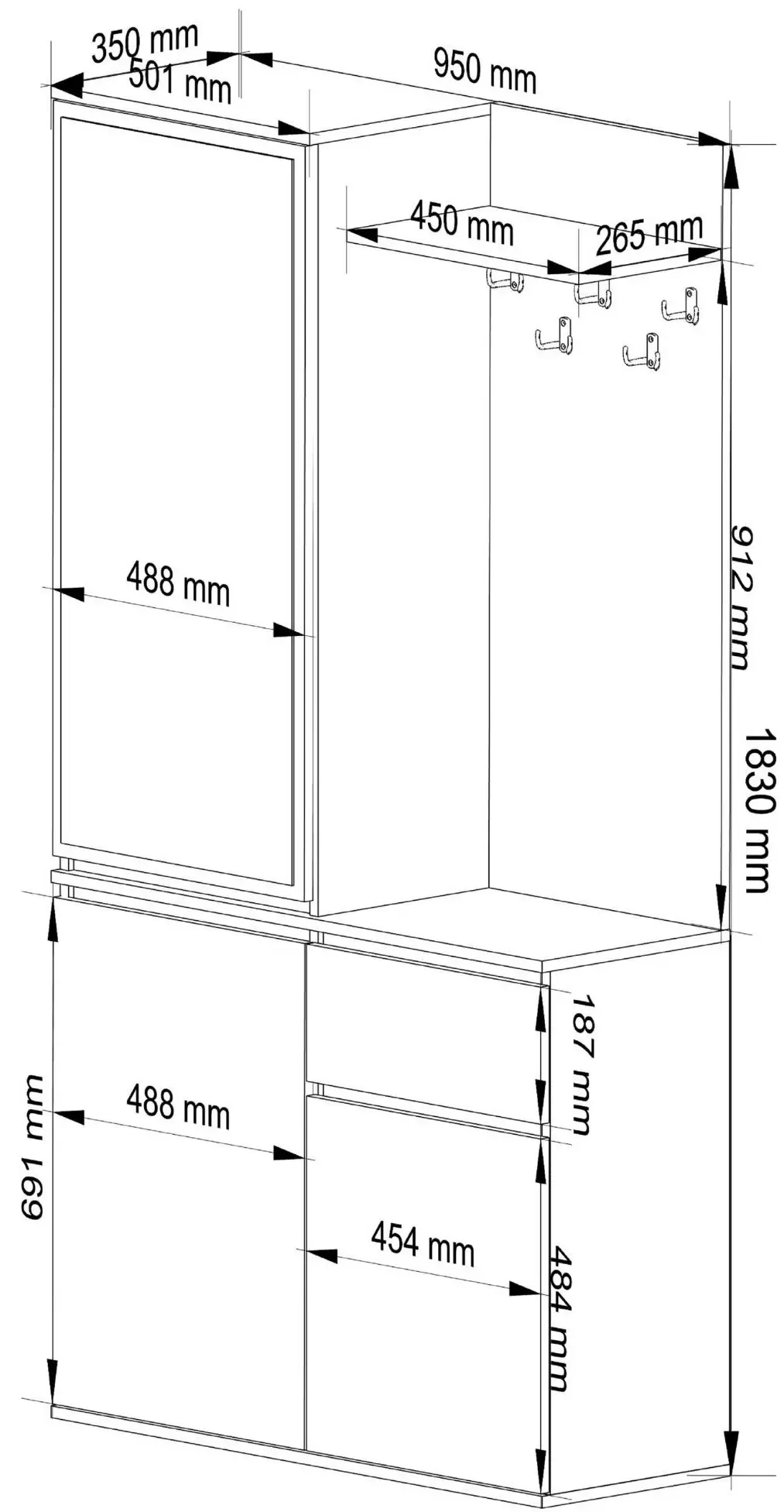 Antreu Akord Entro 95cm 3D1SZ (Sonoma Oak/White)