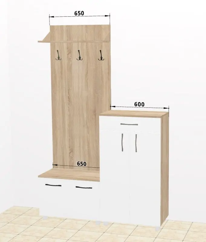 Прихожая Ambianta Bruno 1.25м (Бардолино/Белый)