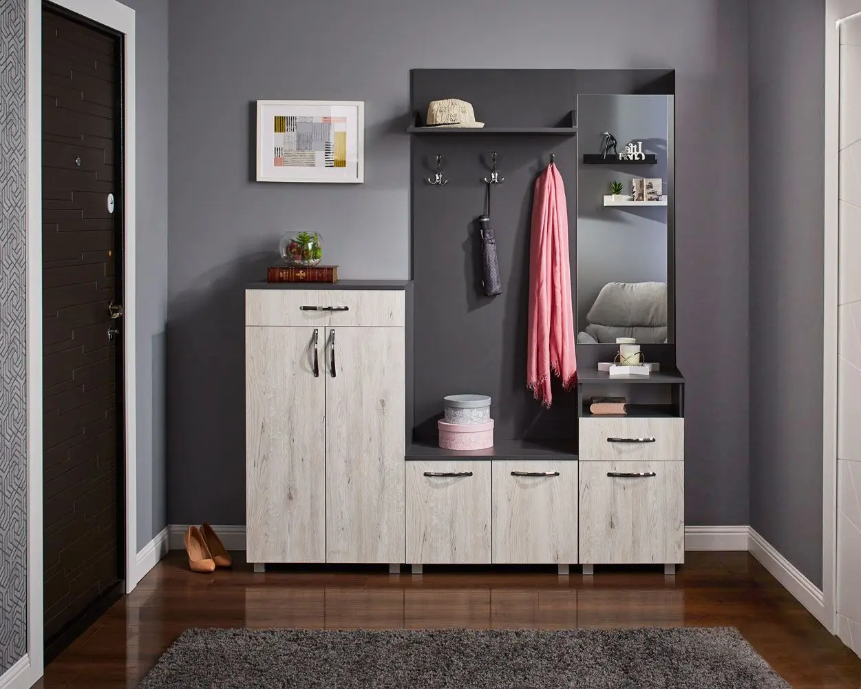 Прихожая Ambianta Bruno 1.65м (Графит/Самоа Белый)