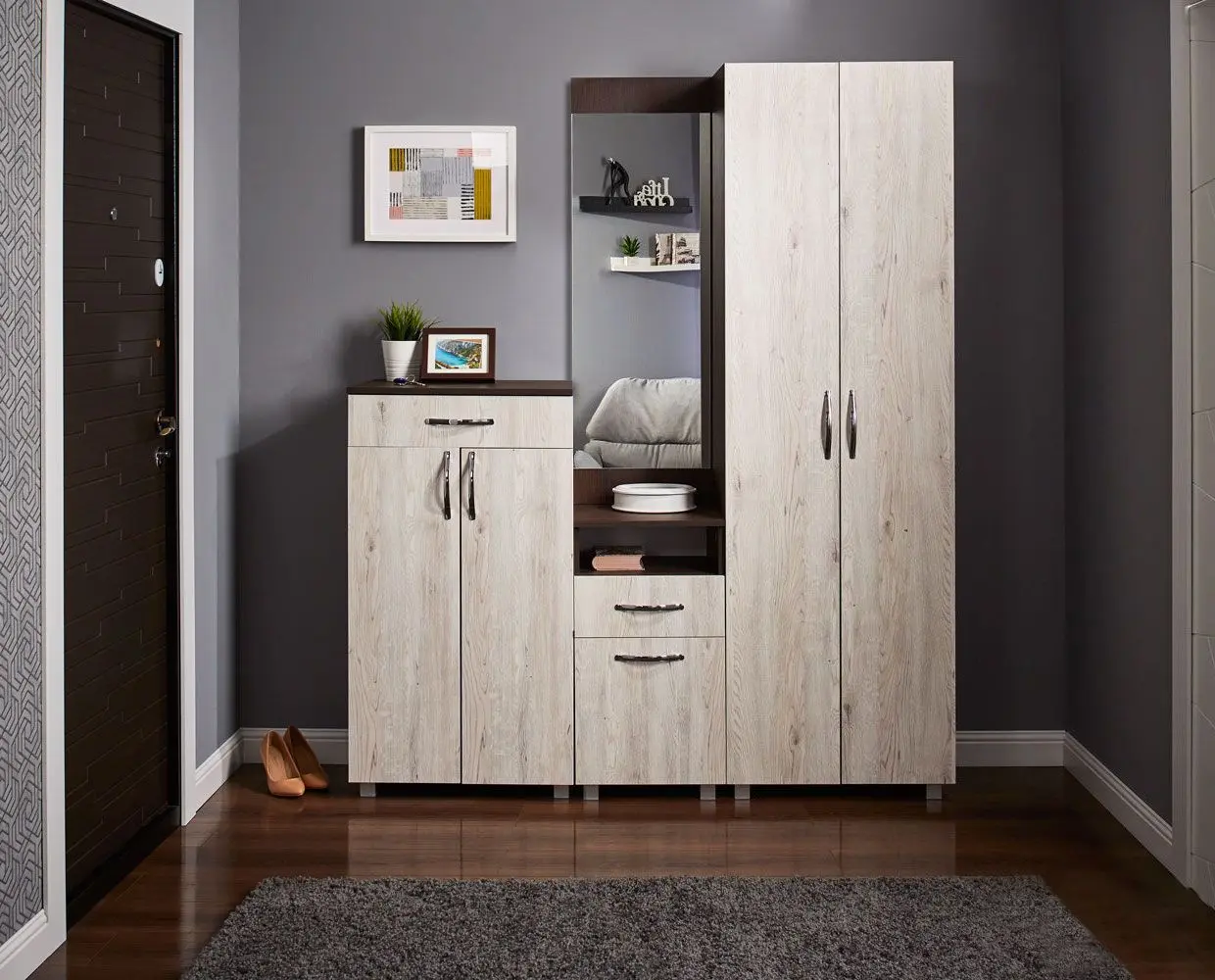 Прихожая Ambianta Bruno 1.6м (Сонома Темный/Самоа Белый)