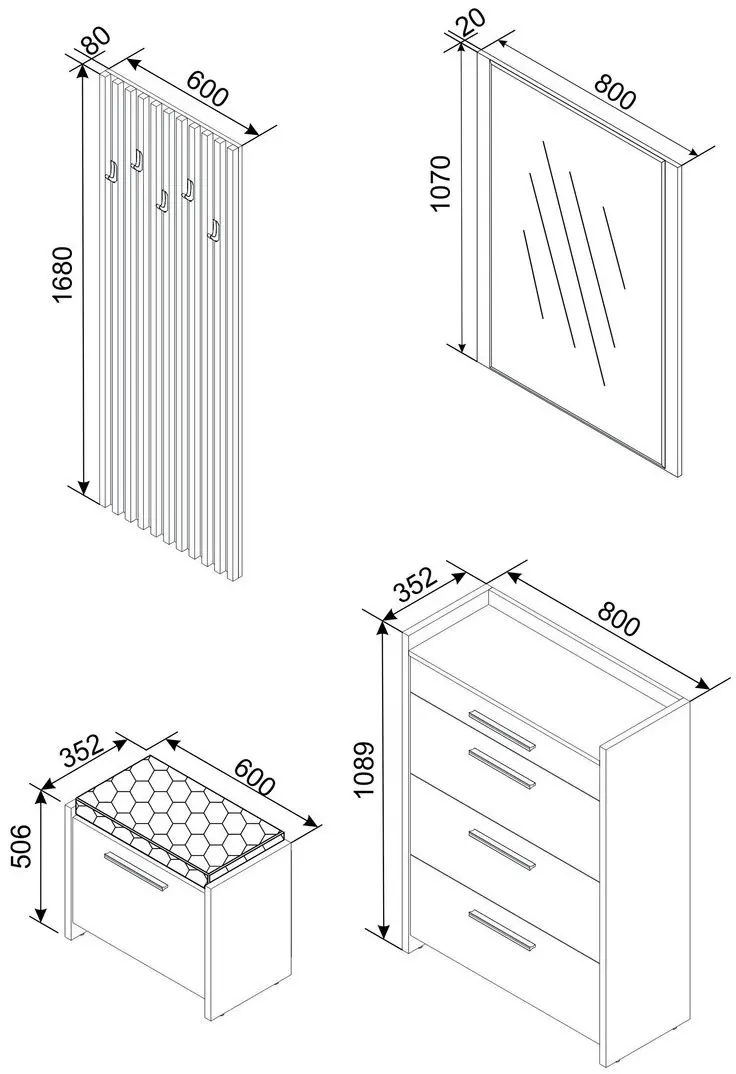 Antreu Ambianta Solaris cu cuier 1.4m (Cremona/Grafit)