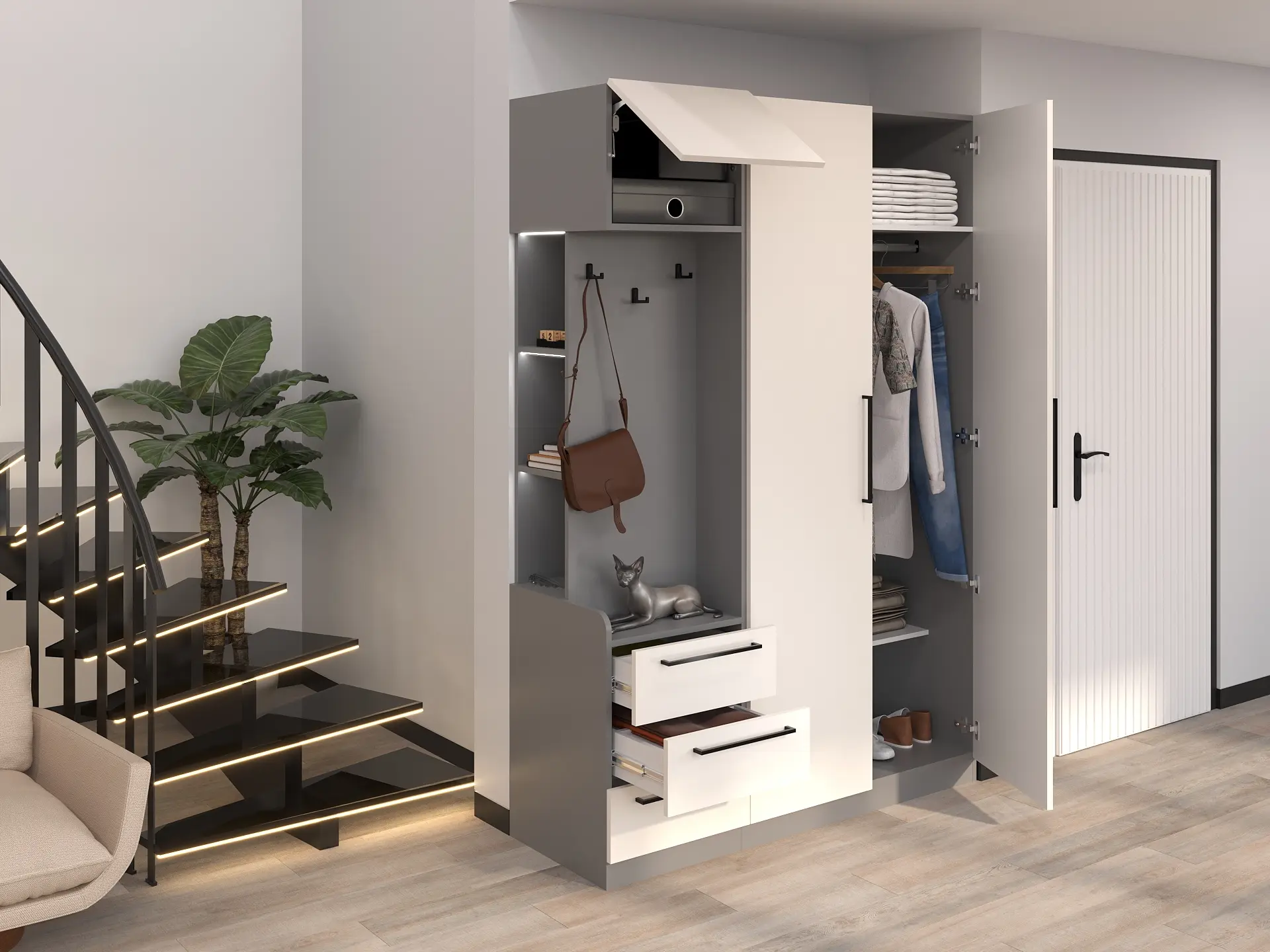 Antreu Bayro Serenity 3 sertare 150x220x52 stang (Light Cream/Asphalt Grey) - 2