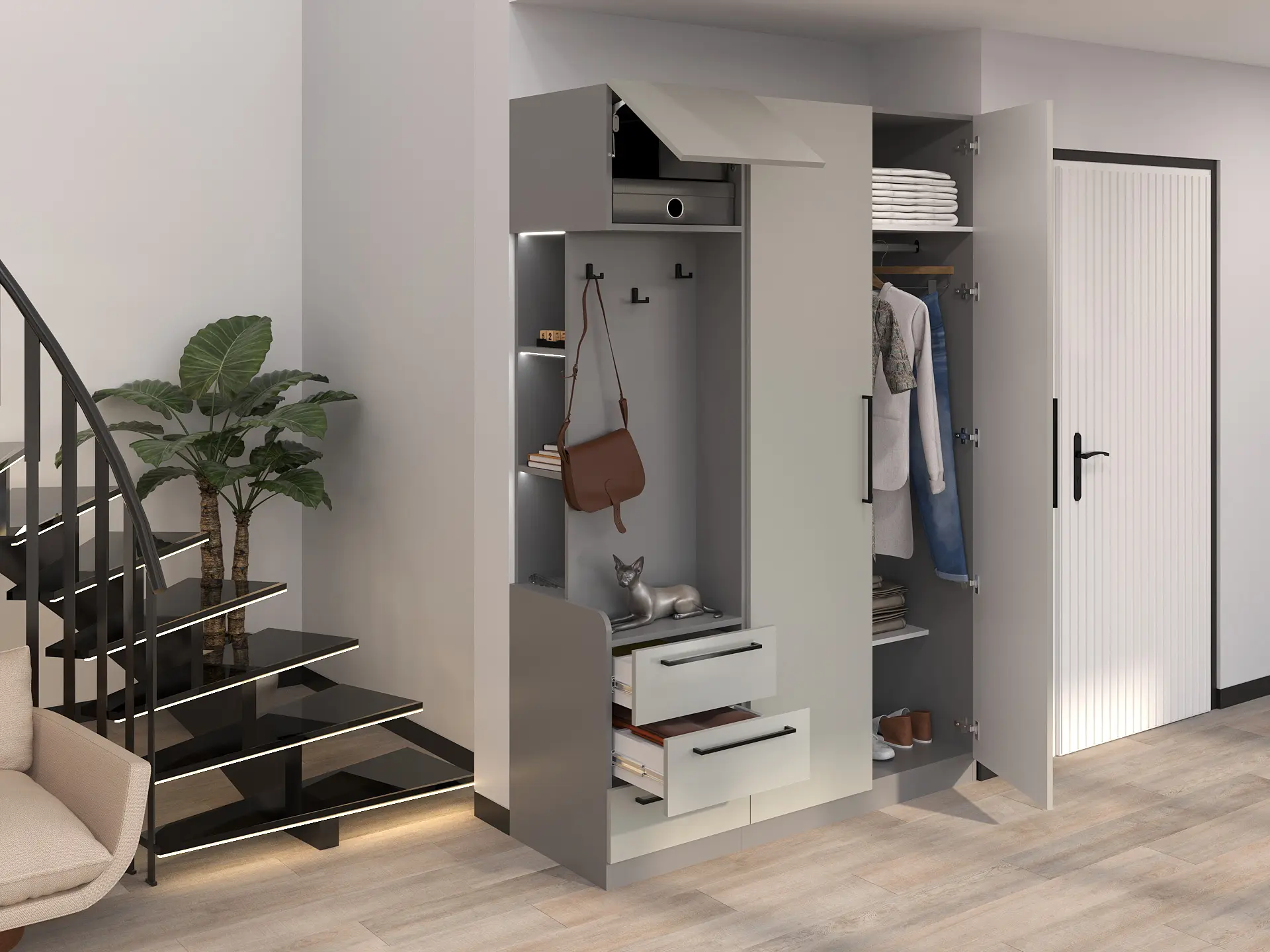 Прихожая Bayro Serenity 3 ящика 150x220x52 левый (Trend Grey/Asphalt Grey) - 2