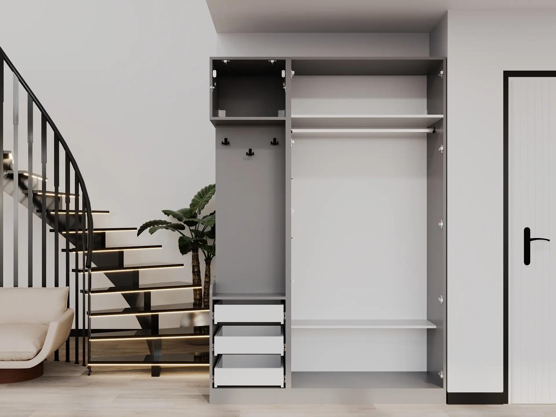 Прихожая Bayro Serenity 3 ящика 150x220x52 левый (Trend Grey/Asphalt Grey) - 3