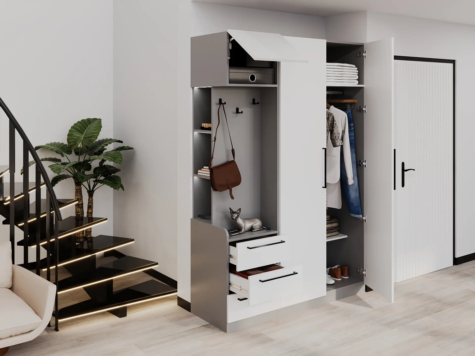 Antreu Bayro Serenity 3 sertare 150x220x52 stang (White/Asphalt Grey)