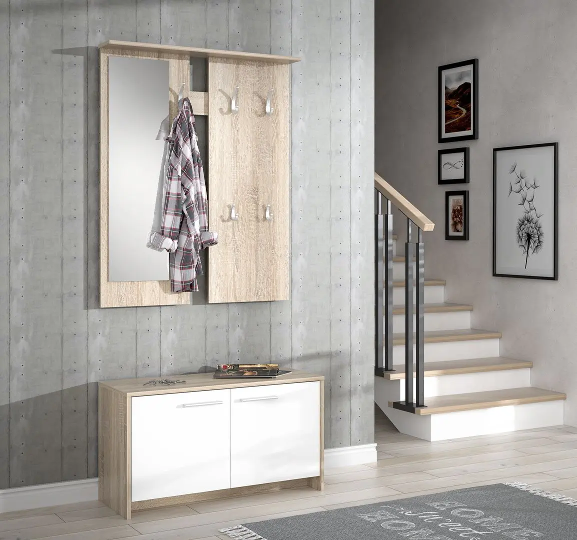 Прихожая Fortuna Foxi 82.9x180x34.5 (Sonoma Oak/White)