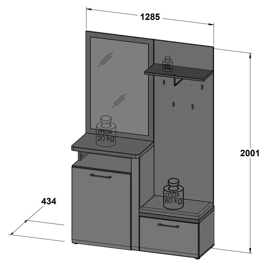 Прихожая Fortuna Tudor 128x200 (White/Artisan Oak/White Gloss) - 6