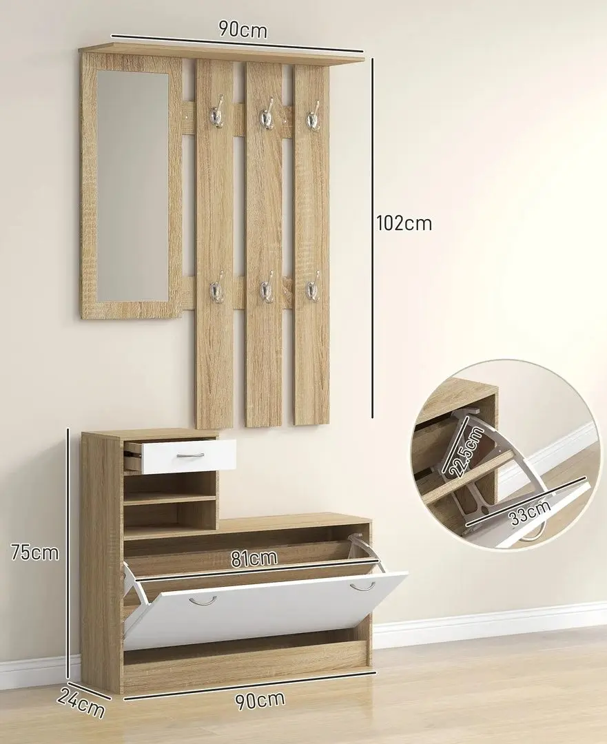Antreu Homcom 831-146V81ND 90x102 cm (Natural Oak/White) - 2