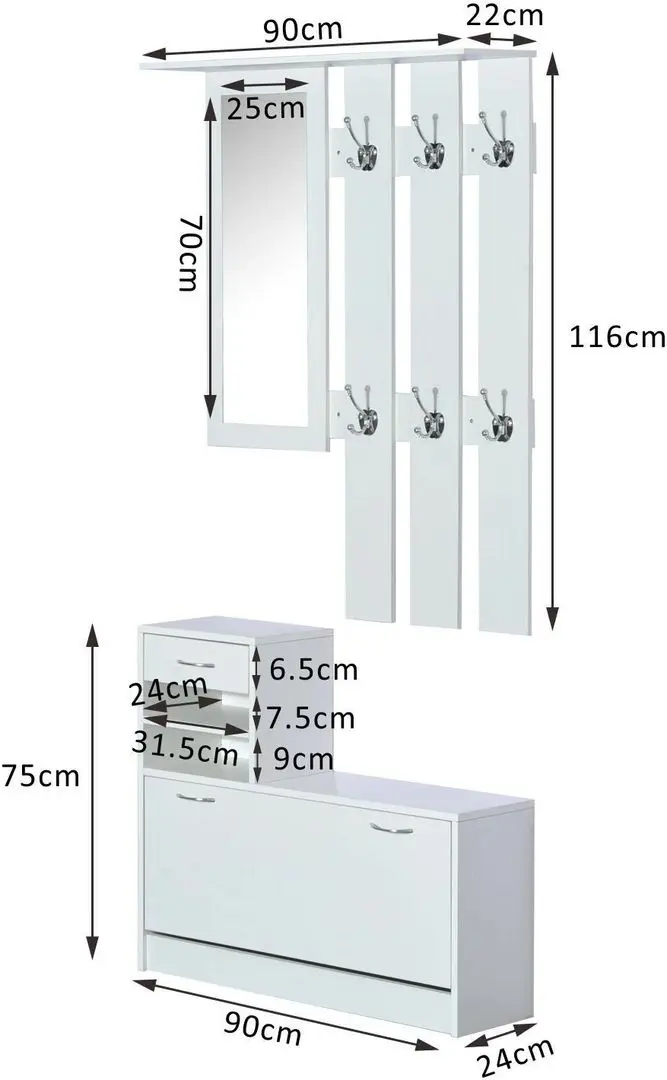 Прихожая Homcom 831-146WT 90x22x220 cm (White) - 8