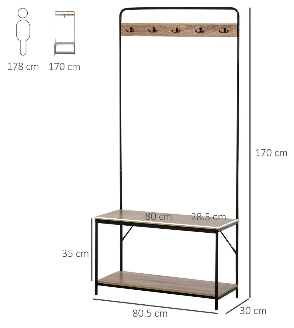 Antreu Homcom 837-097AK 80x30x170 cm (Oak/Black)