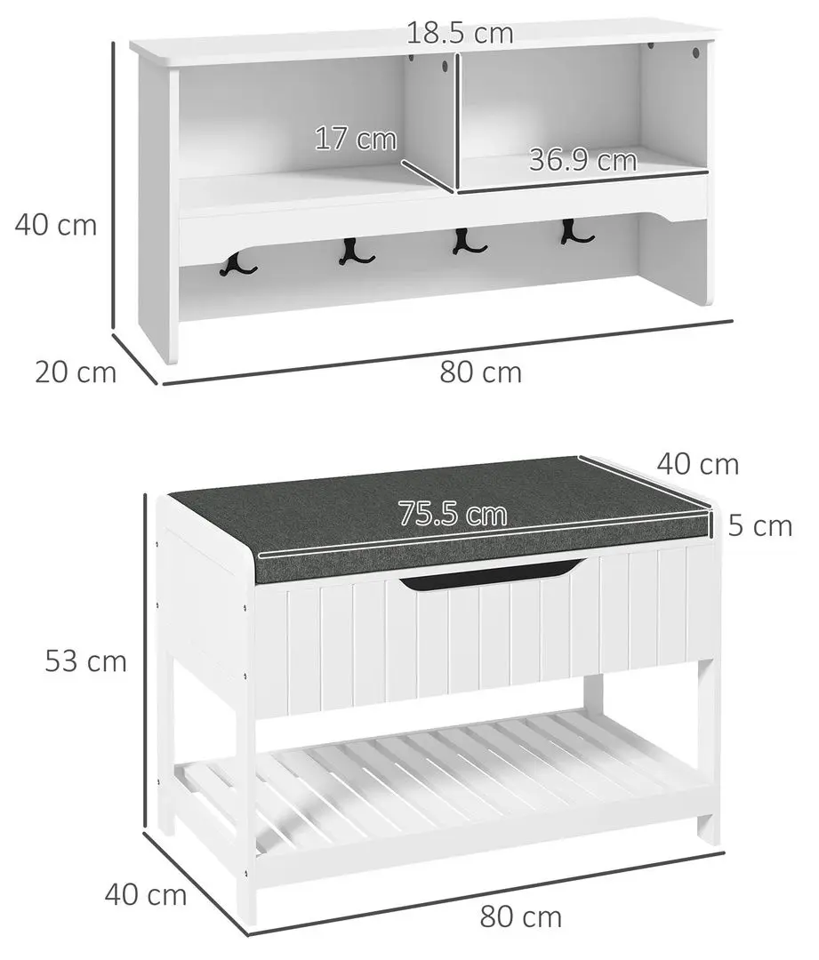 Antreu Homcom 837-389V80WT 80x20x40 cm (White)