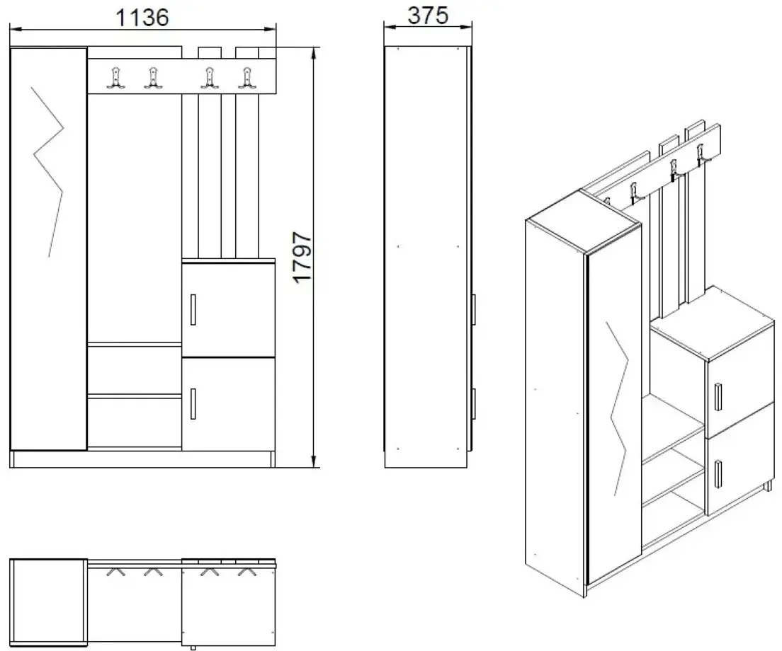 Прихожая Mirage Design Roger DD7-AA (Pine/Anthracite)