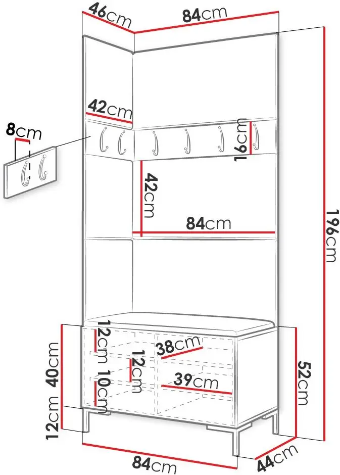 Прихожая угловая Mirjan24 Frunofta/Zilion IV (Black/Pink) - 7