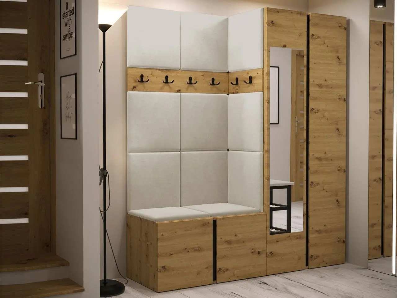 Antreu de colt Mirjan24 Tavasz XII/Orion I Manila 02 (Artisan Oak/Black/Beige)