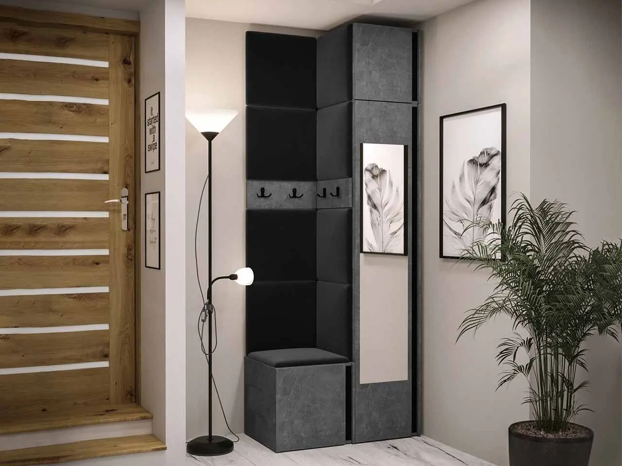 Прихожая угловая Mirjan24 Tavasz XXXIV/Orion (Concrete/Black) - 7