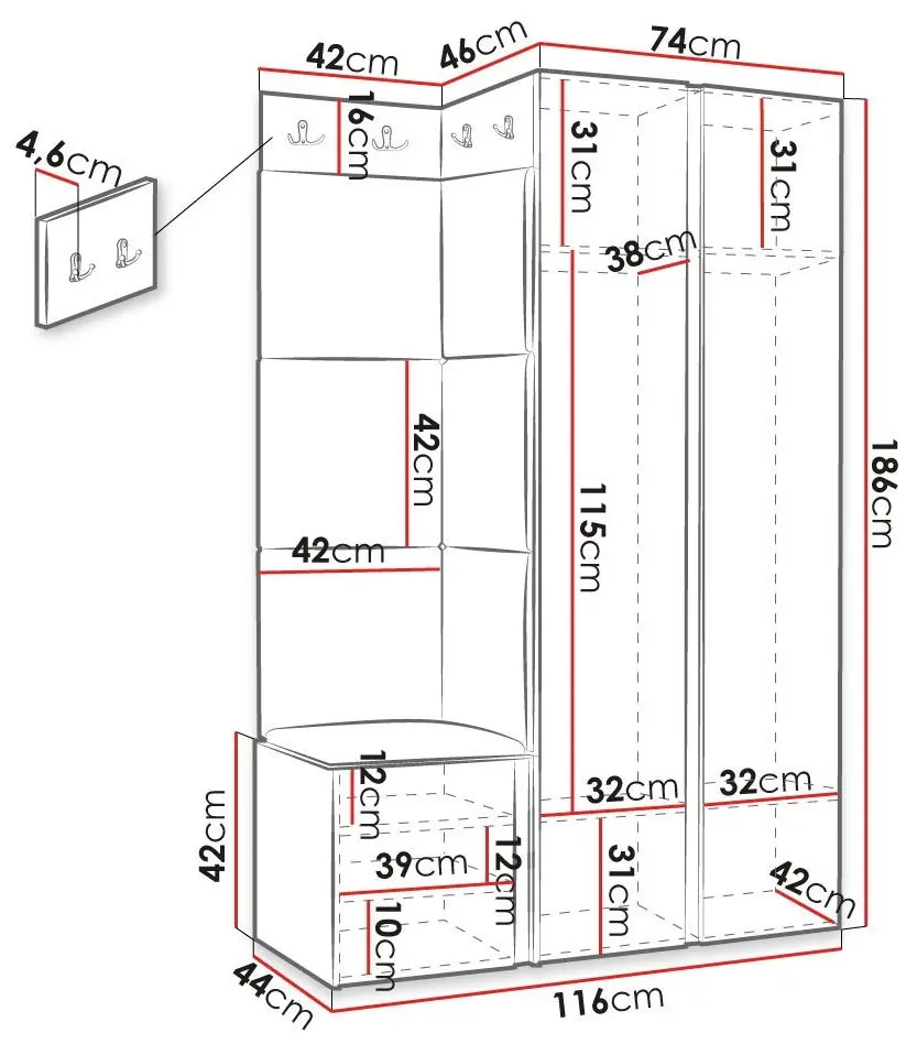 Прихожая угловая Mirjan24 Towiro Slim/Orion Ryfel Slim XXIV Manila 23 (White/Burgundy) - 2