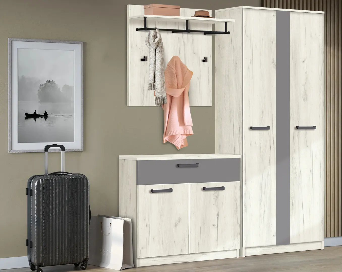 Прихожая Modern Karolina 4 (Craft Oak White/Slate Gray)