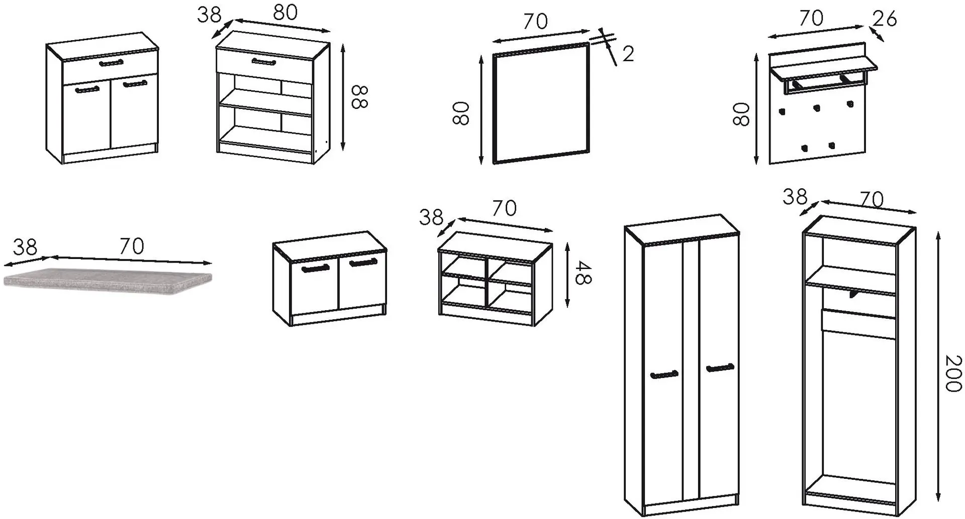 Прихожая Modern Karolina 2.2m (Craft Oak White/Craft Oak Gray)