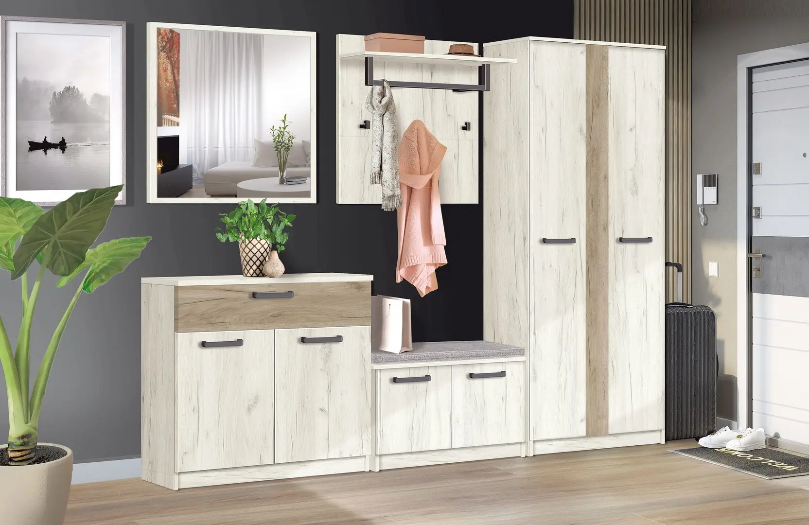 Прихожая Modern Karolina 2.2m (Craft Oak White/Craft Oak Gray)