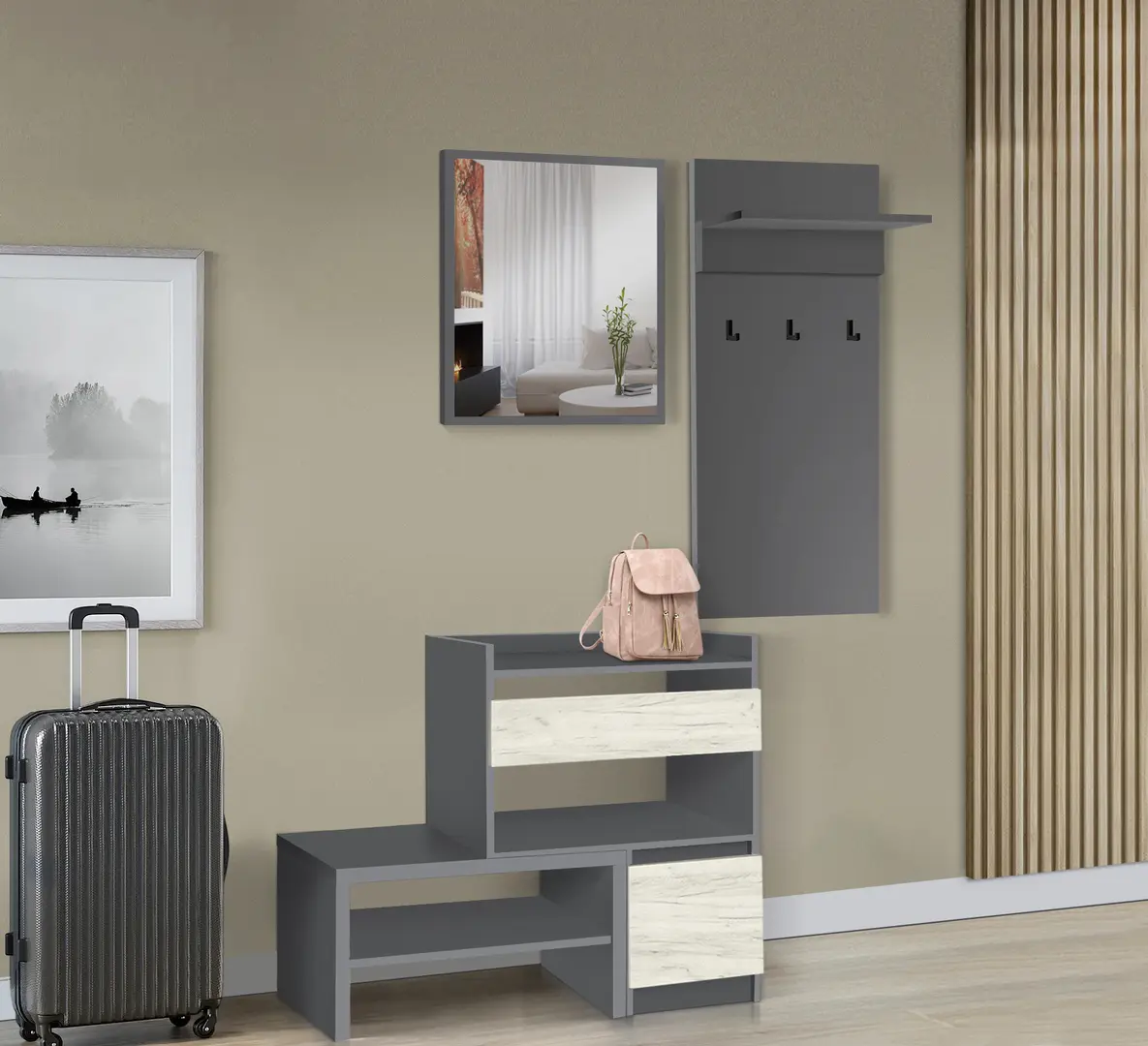 Прихожая Modern Komfi 1 (Slate Gray/Craft Oak White)